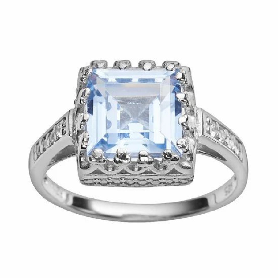 * Designs By Gioelli Sterling Silver Lab-Created Aquamarine And Lab-Created White Sapphire Crown Ring | Jewelry