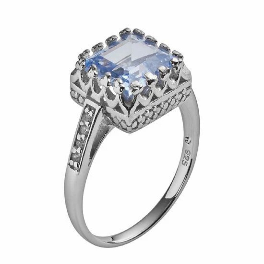 * Designs By Gioelli Sterling Silver Lab-Created Aquamarine And Lab-Created White Sapphire Crown Ring | Jewelry