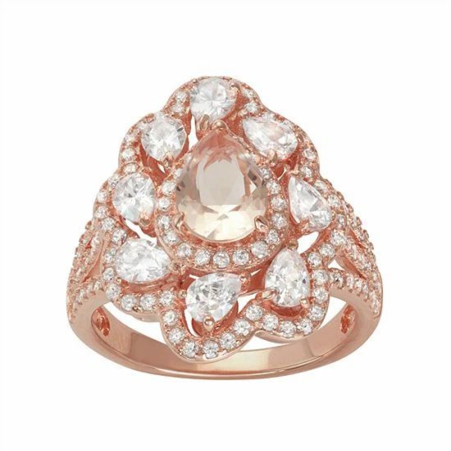 * Designs By Gioelli 14K Rose Gold Over Silver Simulated Morganite & Cubic Zirconia Scalloped Ring | Jewelry