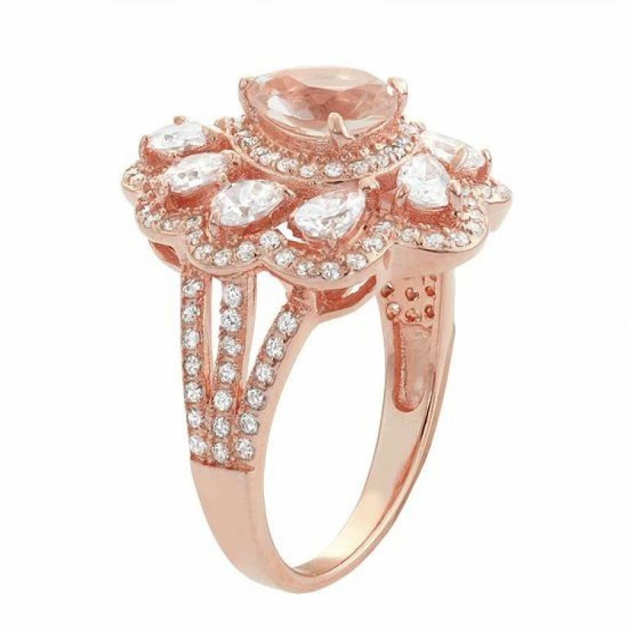 * Designs By Gioelli 14K Rose Gold Over Silver Simulated Morganite & Cubic Zirconia Scalloped Ring | Jewelry