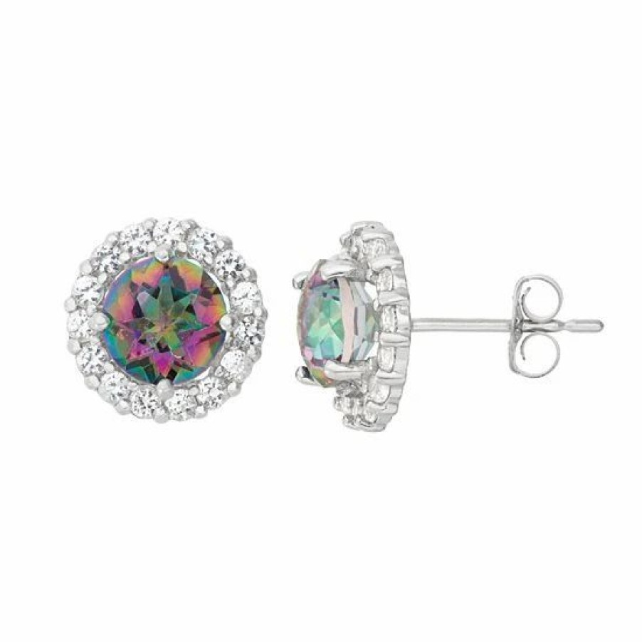 * Designs By Gioelli Mystic Topaz & White Topaz 10K White Gold Halo Stud Earrings | Jewelry