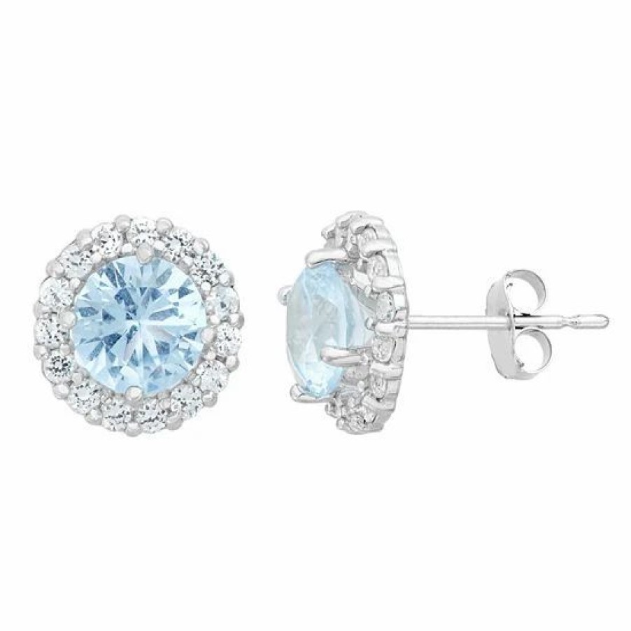 * Designs By Gioelli Aquamarine & White Topaz 10K White Gold Halo Stud Earrings | Jewelry