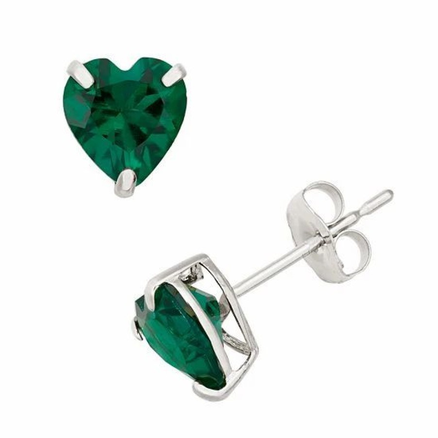 * Designs By Gioelli Lab-Created Emerald 10K White Gold Heart Stud Earrings | Jewelry