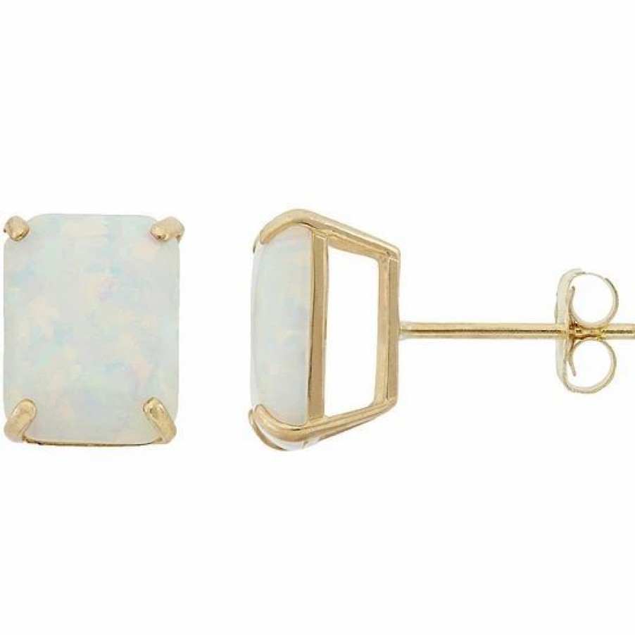 * Designs By Gioelli 10K Gold Lab-Created Opal Emerald Cut Solitaire Stud Earrings | Jewelry