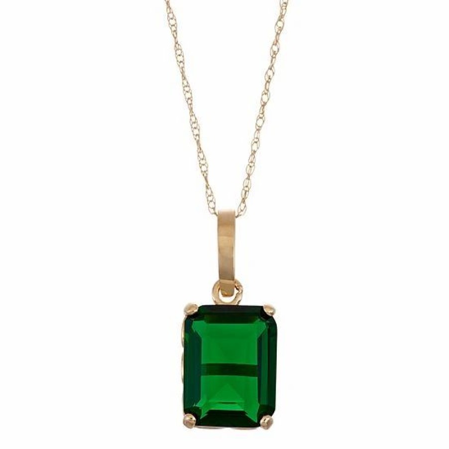 * Designs By Gioelli 10K Gold Simulated Emerald Rectangle Pendant Necklace | Jewelry