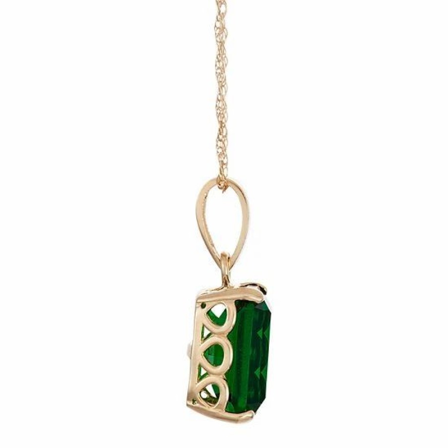 * Designs By Gioelli 10K Gold Simulated Emerald Rectangle Pendant Necklace | Jewelry