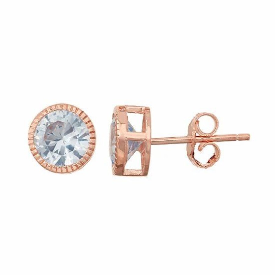 * Designs By Gioelli 14K Rose Gold Over Silver Lab-Created Aquamarine Milgrain Stud Earrings | Jewelry