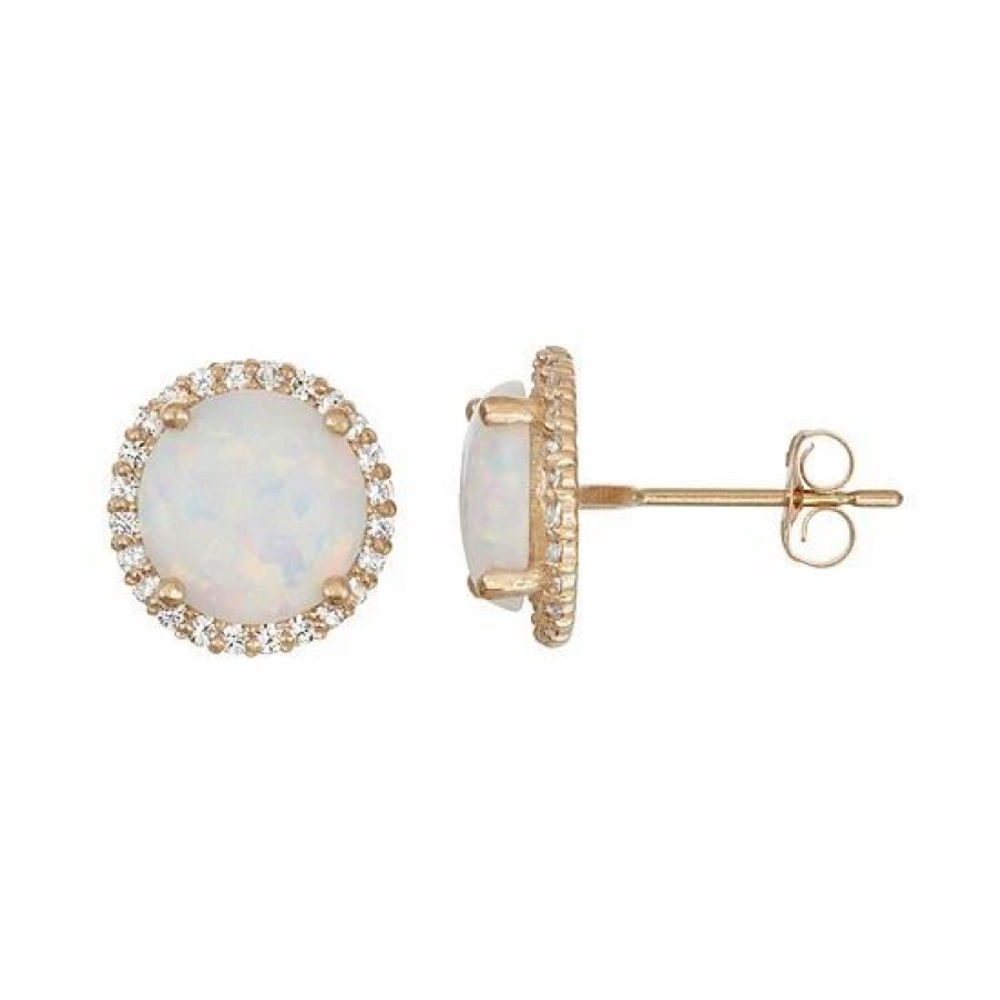 * Designs By Gioelli 10K Gold Lab-Created Opal & White Sapphire Halo Stud Earrings | Jewelry