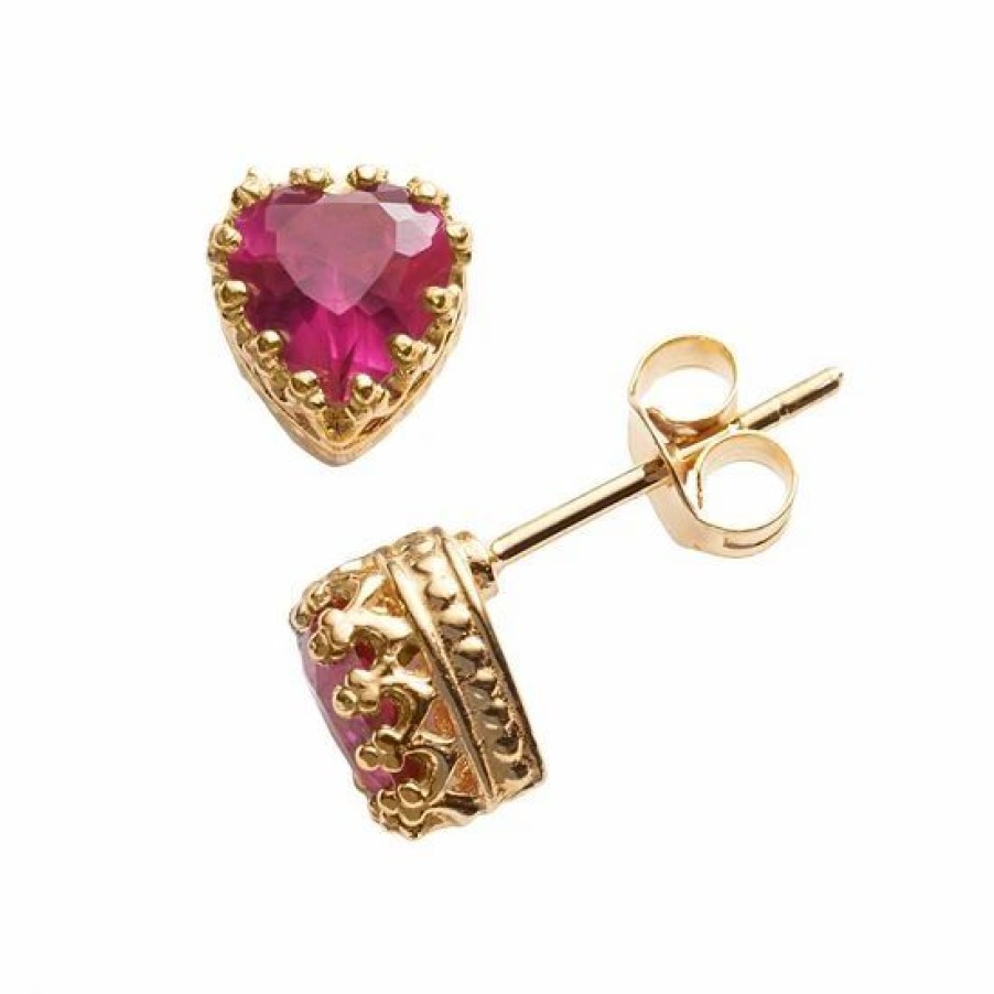 * Designs By Gioelli 14K Gold Over Silver Lab-Created Ruby Heart Crown Stud Earrings | Jewelry