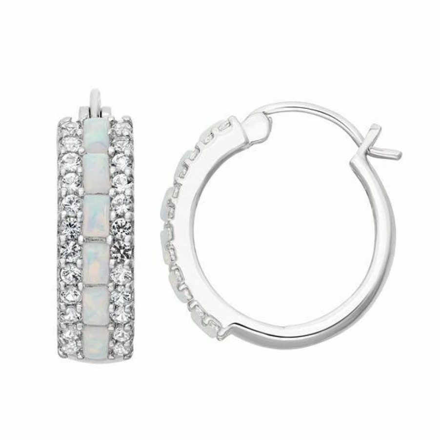 * Designs By Gioelli Sterling Silver Lab-Created Opal & Lab-Created White Sapphire Hoop Earrings | Jewelry