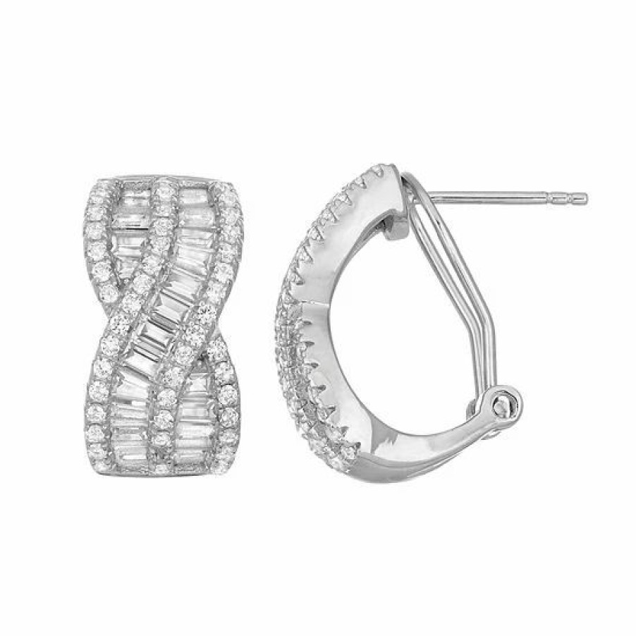 * Designs By Gioelli Sterling Silver Lab-Created White Sapphire Semi-Hoop Earrings | Jewelry