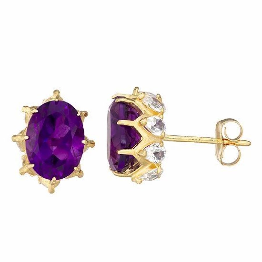 * Designs By Gioelli 10K Gold Gemstone Oval Crown Stud Earrings | Jewelry