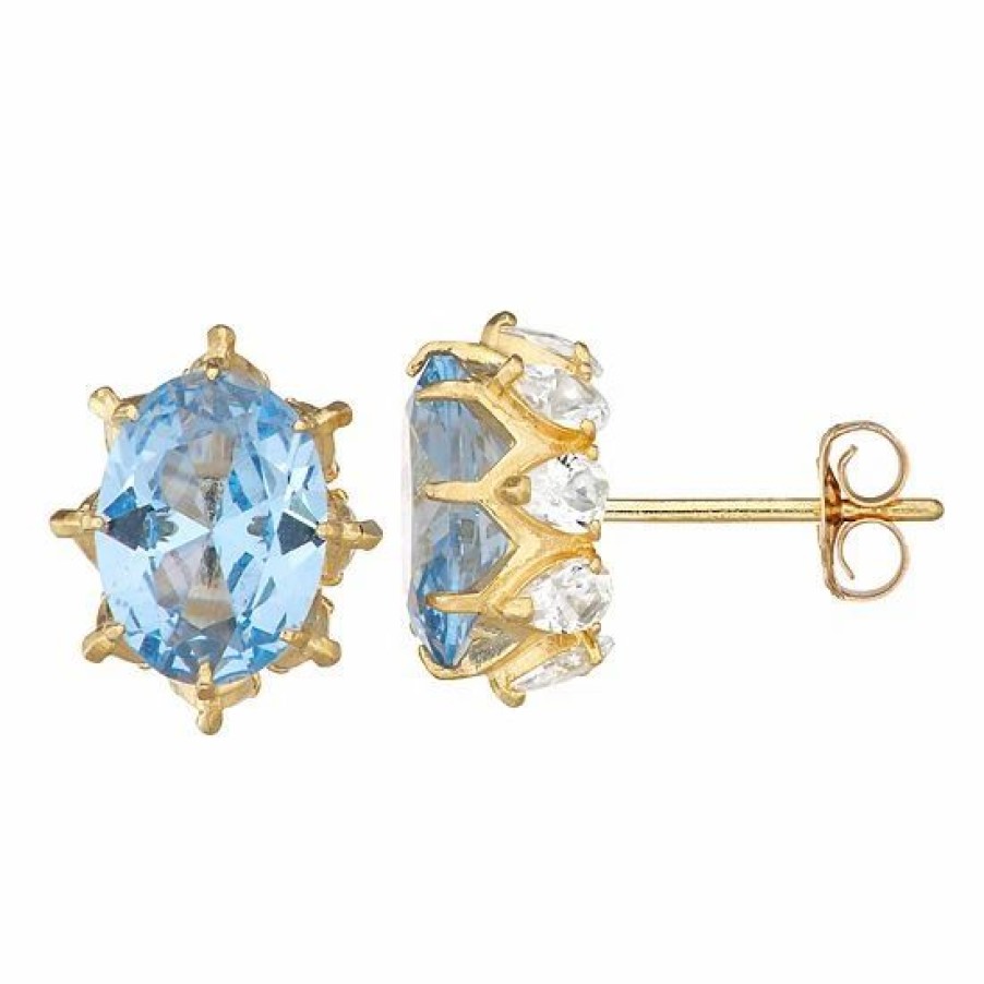 * Designs By Gioelli 10K Gold Gemstone Oval Crown Stud Earrings | Jewelry