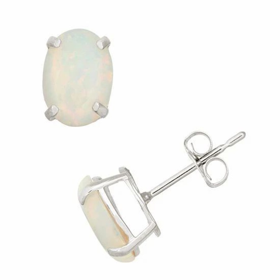 * Designs By Gioelli Lab-Created Opal 10K White Gold Oval Stud Earrings | Jewelry