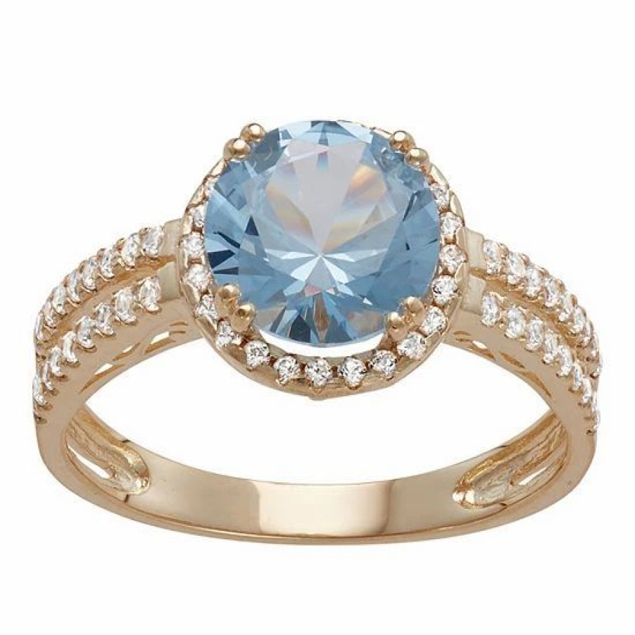 * Designs By Gioelli 10K Gold Lab-Created Aquamarine & White Sapphire Halo Ring | Jewelry