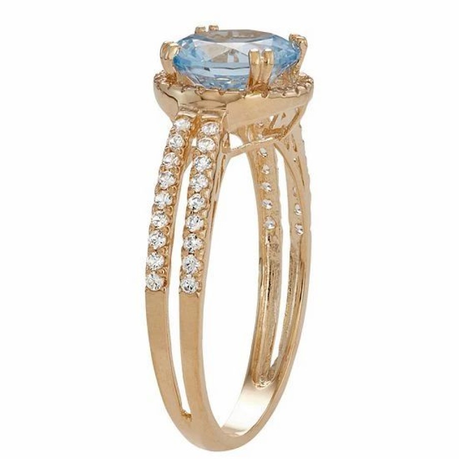 * Designs By Gioelli 10K Gold Lab-Created Aquamarine & White Sapphire Halo Ring | Jewelry