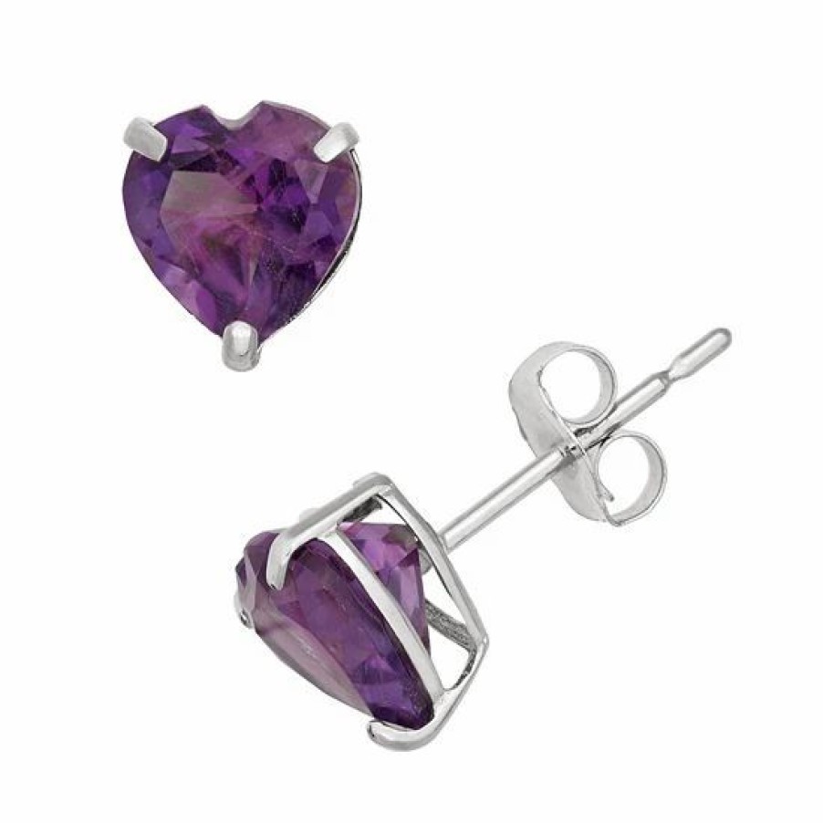 * Designs By Gioelli Amethyst 10K White Gold Heart Stud Earrings | Jewelry