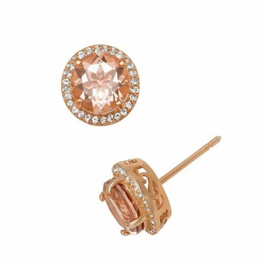 * Designs By Gioelli 14K Rose Gold Over Silver Simulated Morganite And Lab-Created White Sapphire Halo Stud Earrings | Jewelry