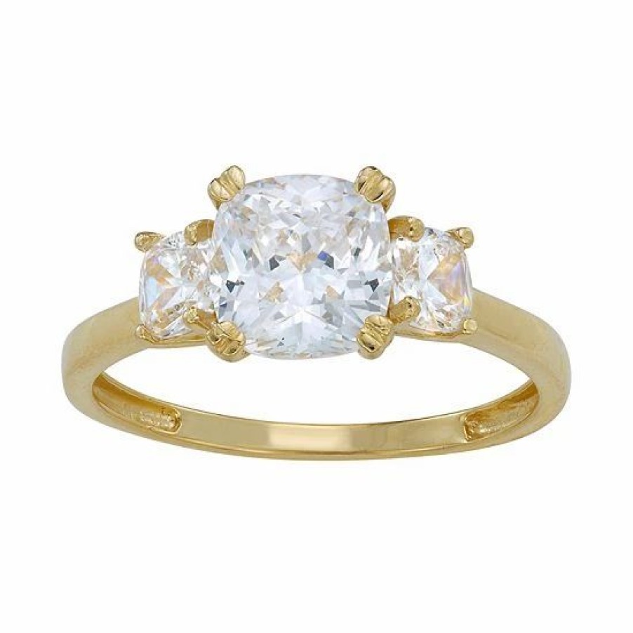 * Designs By Gioelli 10K Gold Cubic Zirconia 3-Stone Cushion Engagement Ring | Jewelry