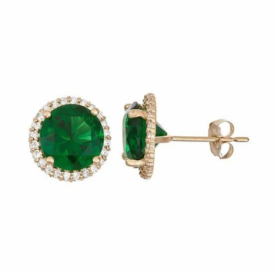 * Designs By Gioelli 10K Gold Simulated Emerald & Lab-Created White Sapphire Halo Stud Earrings | Jewelry