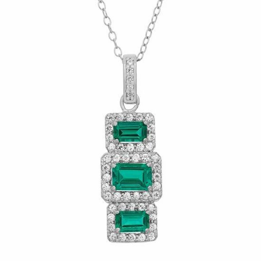 * Designs By Gioelli Sterling Silver Simulated Emerald & Lab-Created White Sapphire Pendant | Jewelry