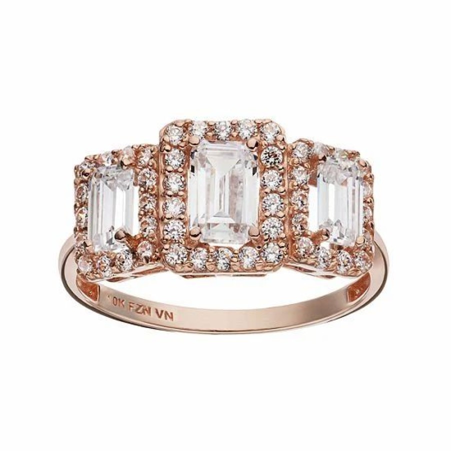 * Designs By Gioelli Cubic Zirconia 10K Rose Gold Tiered Rectangle Ring | Jewelry