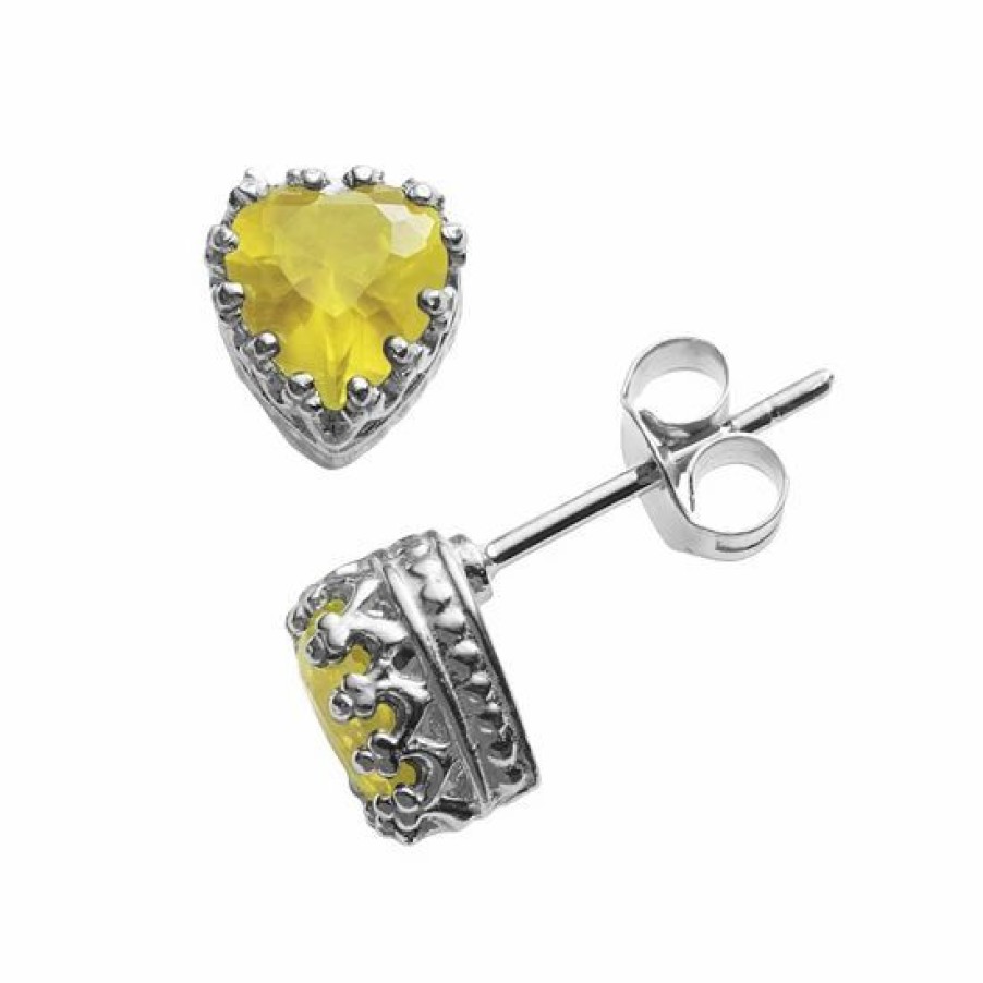 * Designs By Gioelli Sterling Silver Citrine Heart Crown Stud Earrings | Jewelry