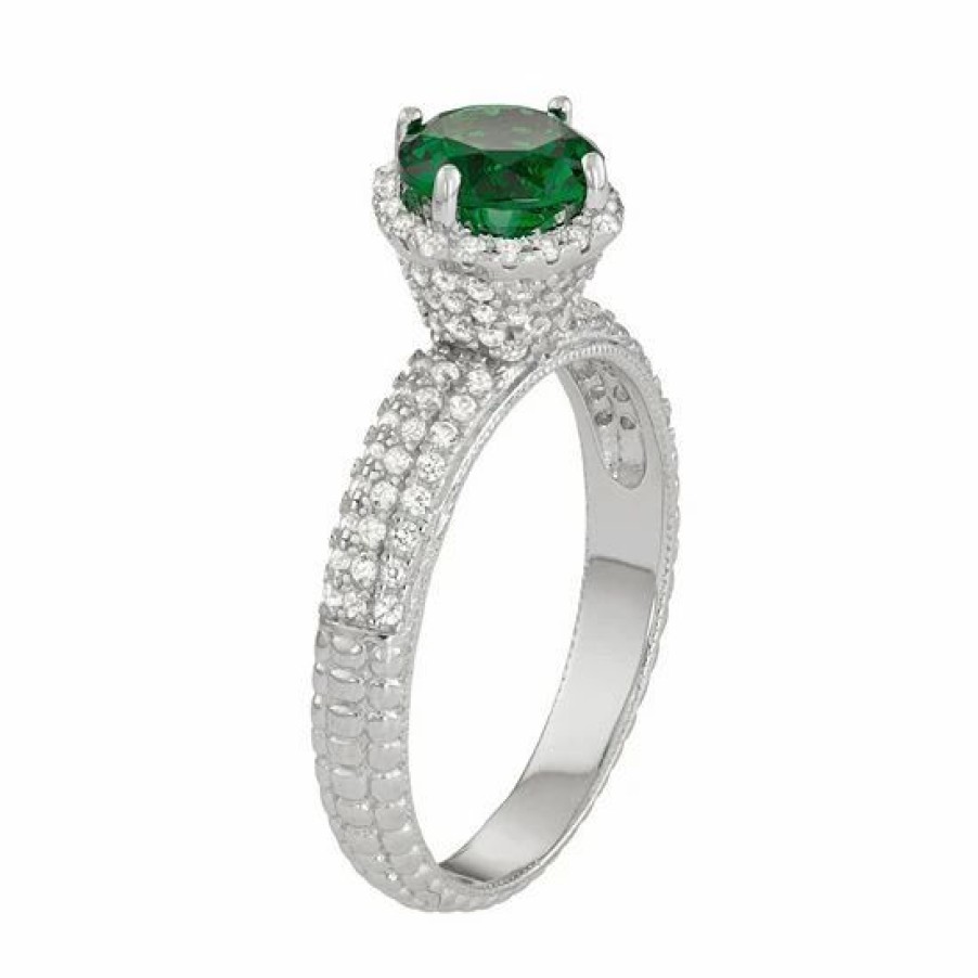 * Designs By Gioelli Sterling Silver Simulated Emerald & Lab-Created White Sapphire Halo Ring | Jewelry