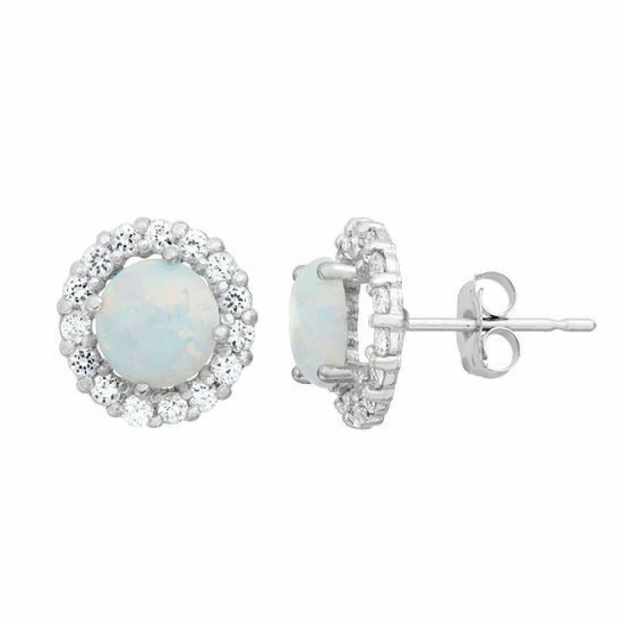 * Designs By Gioelli Lab-Created Opal & White Topaz 10K White Gold Halo Stud Earrings | Jewelry