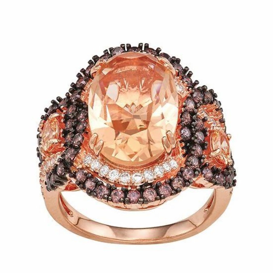 * Designs By Gioelli 14K Rose Gold Plated Silver Simulated Morganite & Mocha Cubic Zirconia Ring | Jewelry