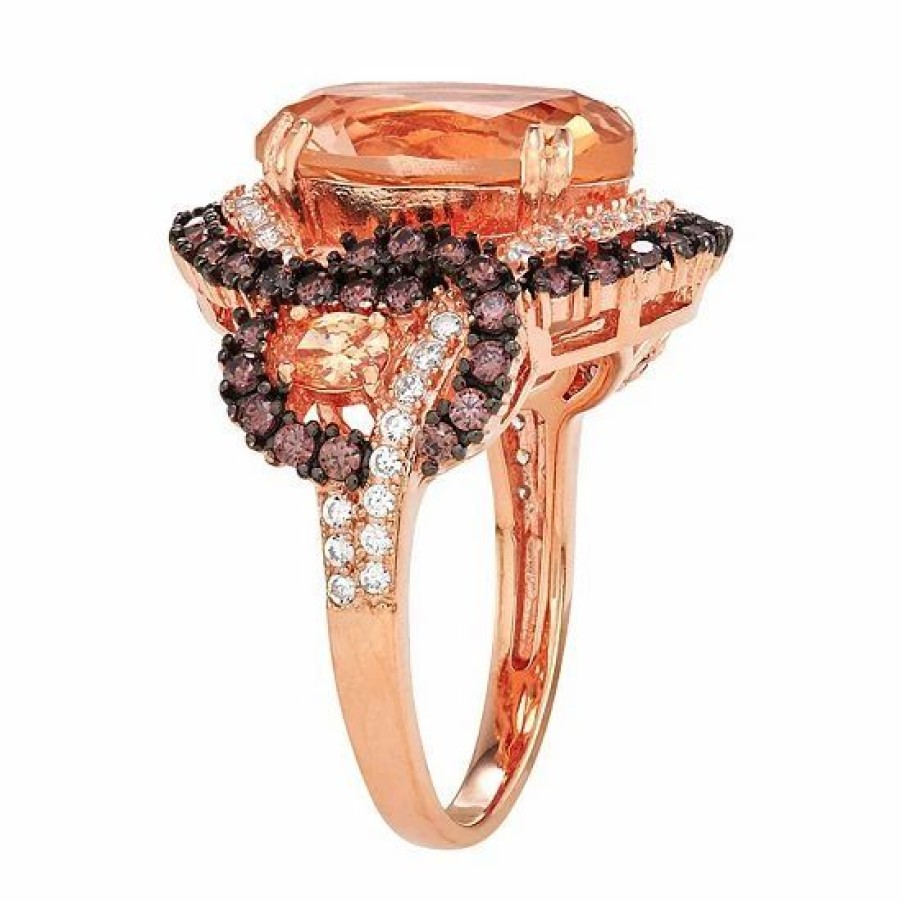 * Designs By Gioelli 14K Rose Gold Plated Silver Simulated Morganite & Mocha Cubic Zirconia Ring | Jewelry