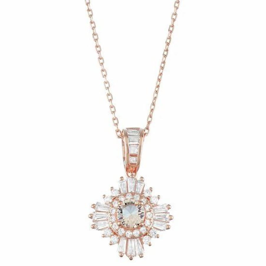 * Designs By Gioelli 14K Rose Gold Over Silver Simulated Morganite & Cubic Zirconia Halo Pendant | Jewelry