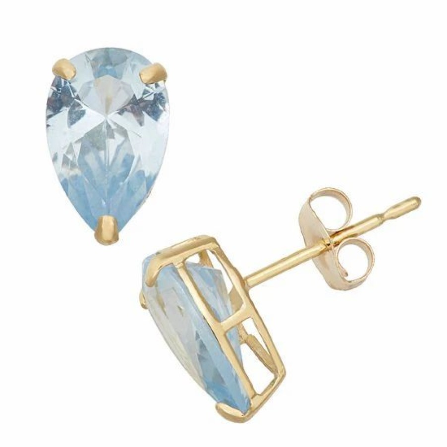 * Designs By Gioelli Lab-Created Aquamarine 10K Gold Teardrop Stud Earrings | Jewelry