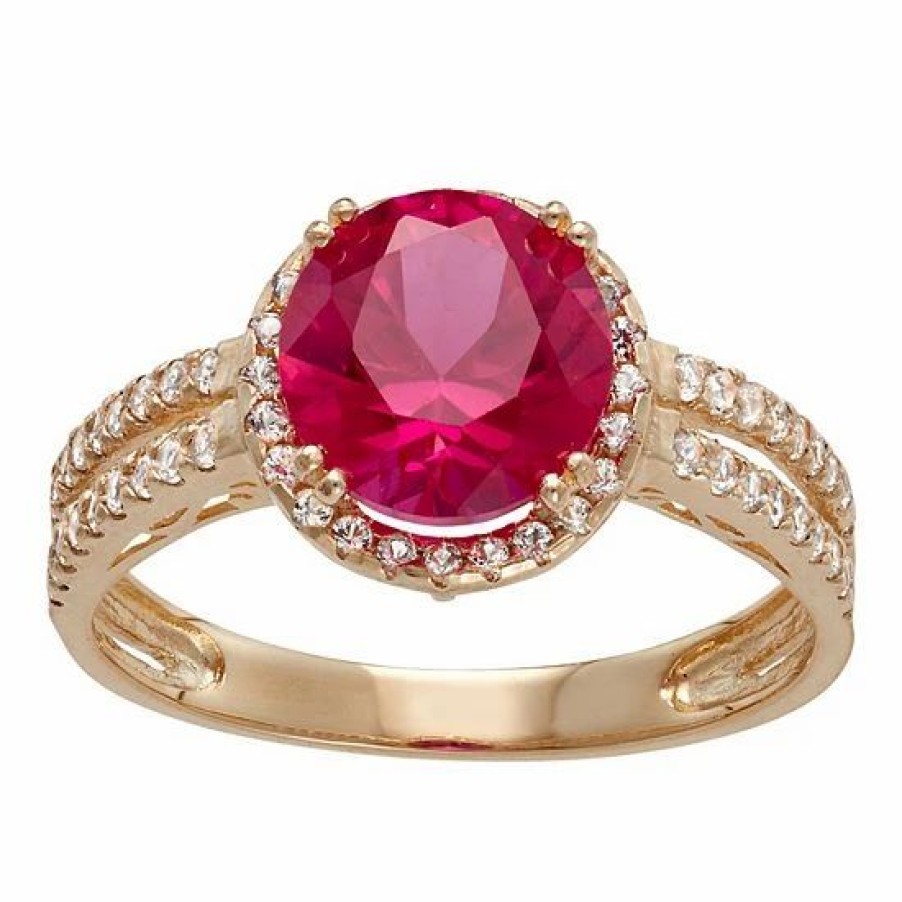 * Designs By Gioelli 10K Gold Lab-Created Ruby & White Sapphire Halo Ring | Jewelry