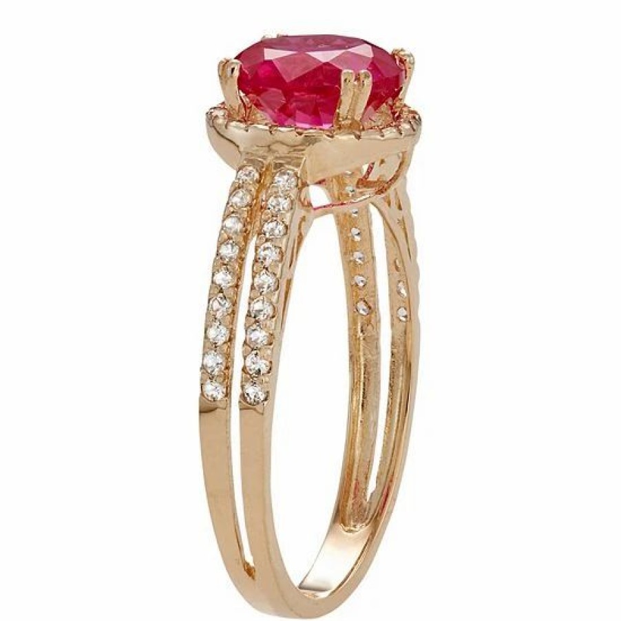 * Designs By Gioelli 10K Gold Lab-Created Ruby & White Sapphire Halo Ring | Jewelry