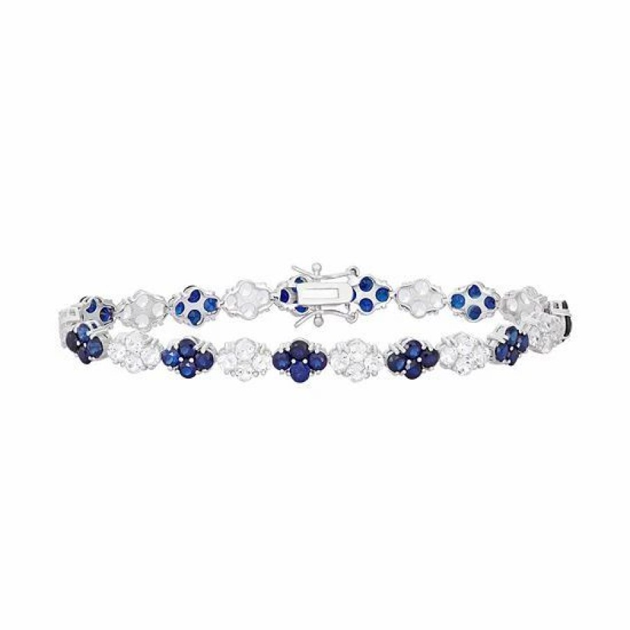 * Designs By Gioelli Sterling Silver Lab-Created Blue & White Sapphire Flower Tennis Bracelet | Jewelry