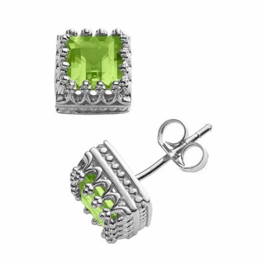 * Designs By Gioelli Sterling Silver Genuine Peridot Crown Stud Earrings | Jewelry