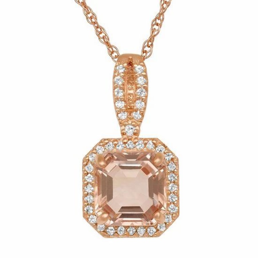 * Designs By Gioelli 14K Rose Gold Over Silver Simulated Morganite And Lab-Created White Sapphire Octagonal Halo Pendant | Jewelry