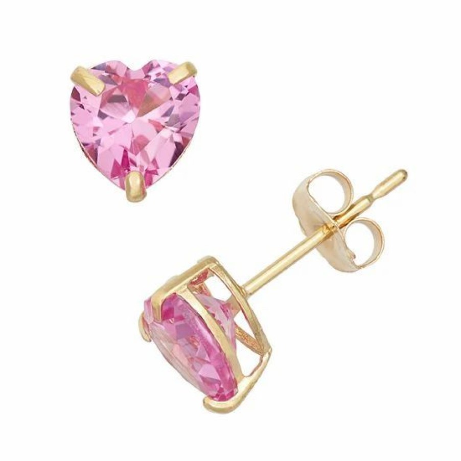 * Designs By Gioelli Lab-Created Pink Sapphire 10K Gold Heart Stud Earrings | Jewelry