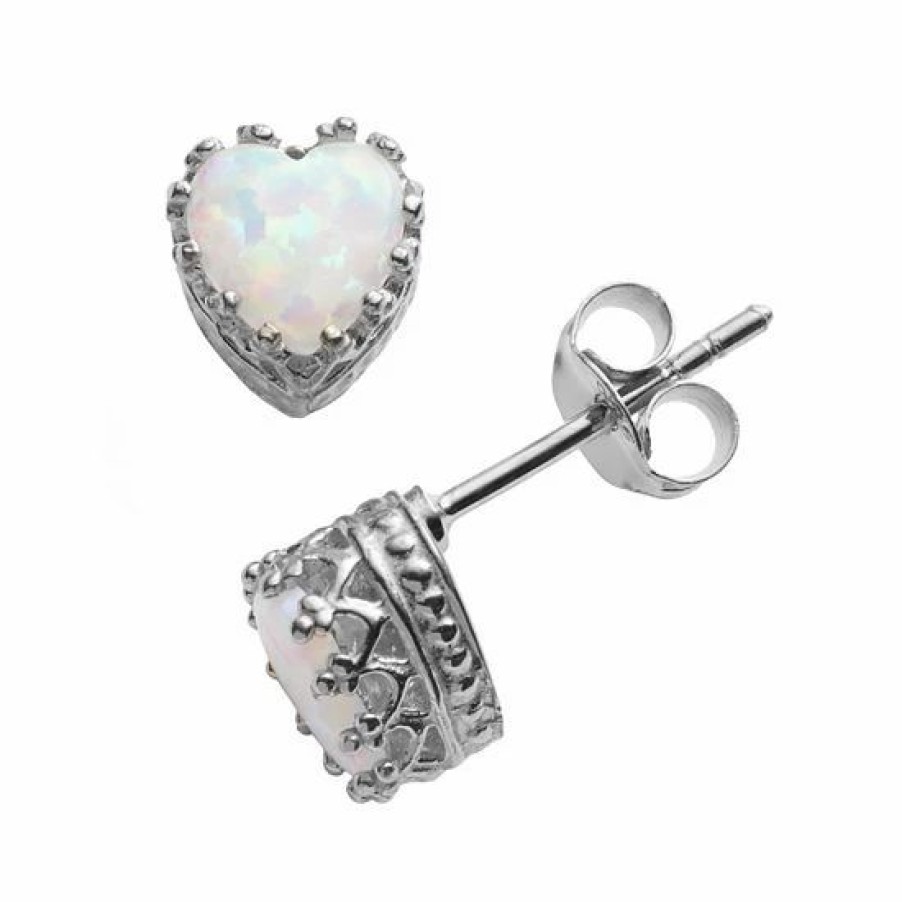 * Designs By Gioelli Sterling Silver Lab-Created Opal Heart Crown Stud Earrings | Jewelry