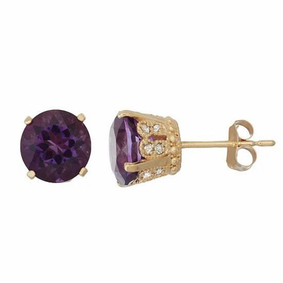 * Designs By Gioelli 10K Gold Amethyst & Diamond Stud Earrings | Jewelry