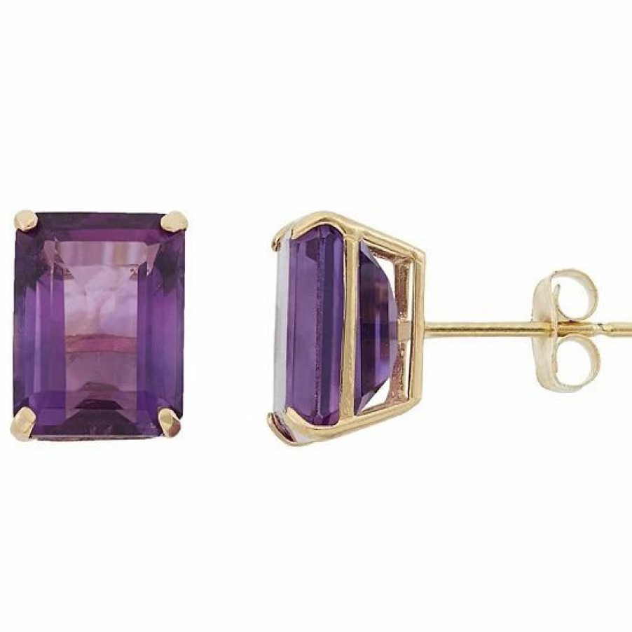 * Designs By Gioelli 10K Gold Amethyst Emerald Cut Solitaire Stud Earrings | Jewelry