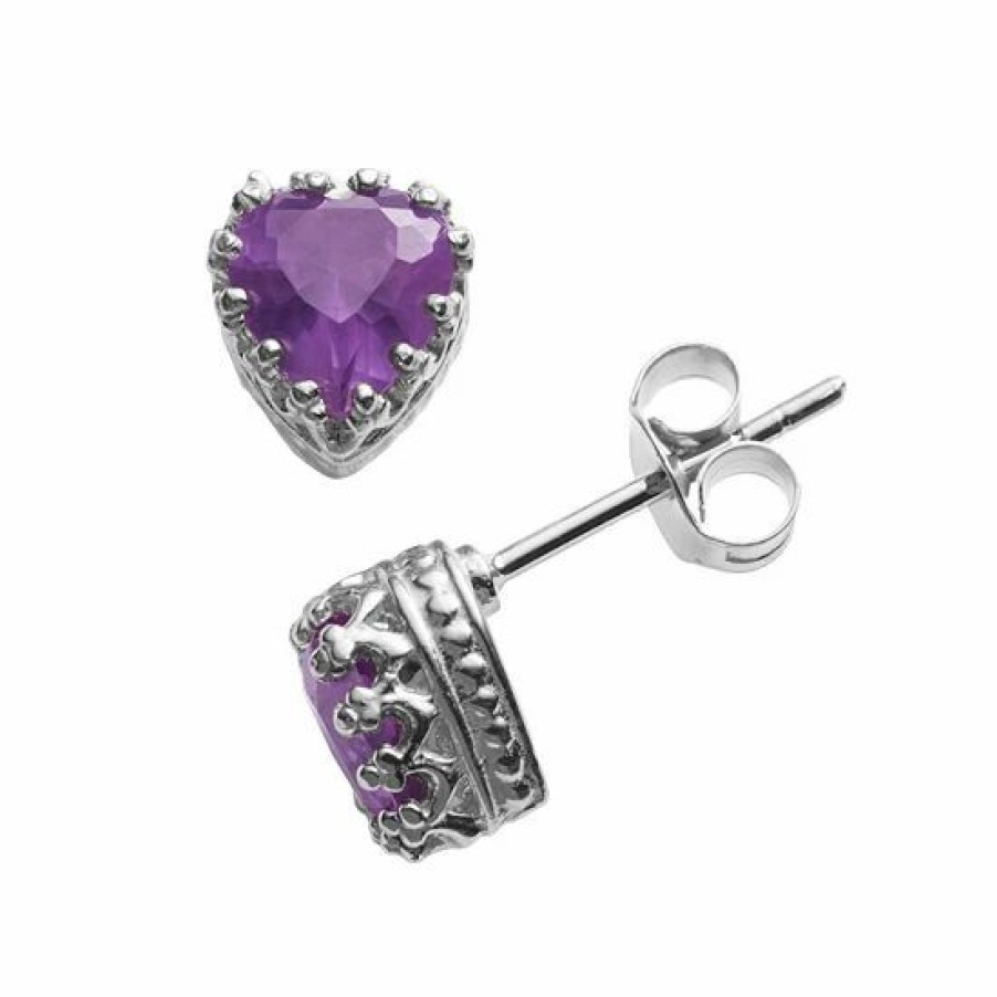 * Designs By Gioelli Sterling Silver Amethyst Heart Crown Stud Earrings | Jewelry