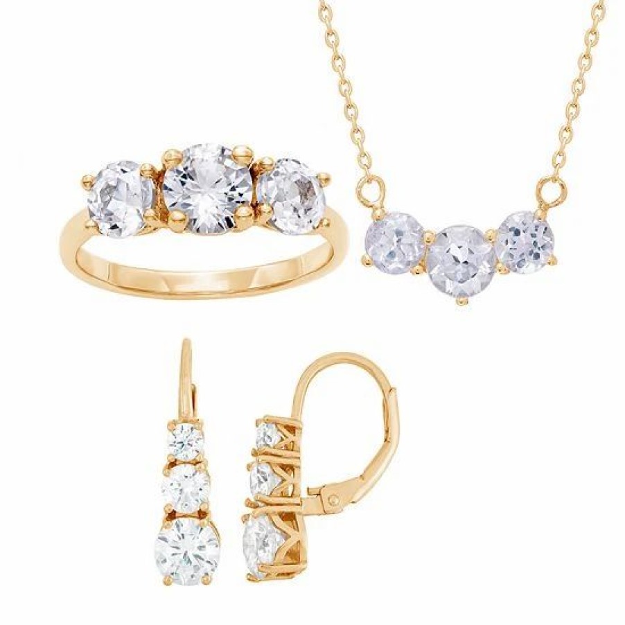 * Designs By Gioelli 14K Gold Over Sterling Silver Past Present & Future Cubic Zirconia Necklace, Ring & Earring Set | Jewelry